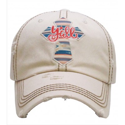 Y’all Cross Embroidered   Factory Distressed Baseball Cap Stone Hat  eb-40653314